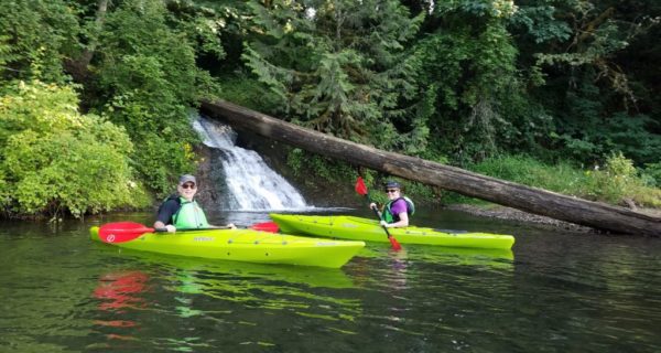 lake paddling 2 person falls